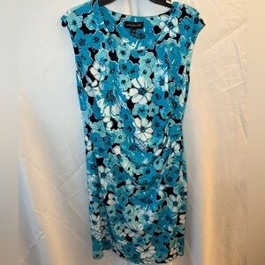 Jones New York Teal and White Floral Midi Dress